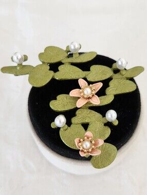 Pink & Green Floral Water Lily Brooch